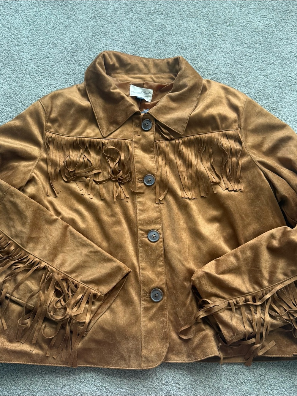 Universal Thread Camel Fringe Suede-Look Button Up Jacket - Picture 6 of 9